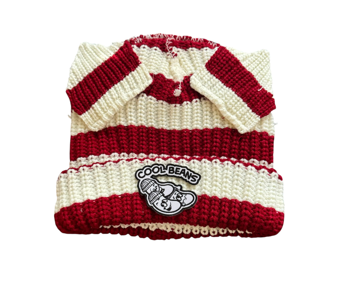Maroon&White Beanie w/Ears