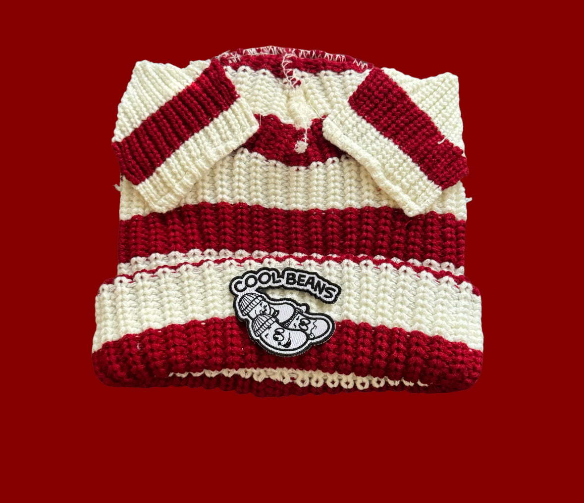 Maroon&White Beanie w/Ears