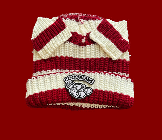 Maroon&White Beanie w/Ears